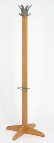 Acorn Laser Oak Hat & Coat Office Coat Stand with Umbrella Support Ring & Slide on Grey Hooks Height 1550mm Oak Ref 355151