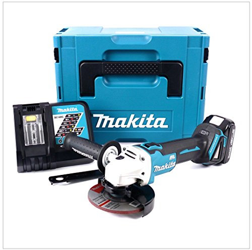 Makita DGA 504 Y1J-D 18 V 125 mm Akku Winkelschleifer im MAKPAC inkl. 1x BL 1815 N Akku + DC18RC Ladegerät
