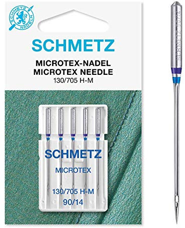 SCHMETZ | 5 Nähmaschinennadeln | Microtex | 130/705 H-M | Nadeldicke 90/14 | Geeignet für besonders dichtes oder feines Gewebe | auf jeder gängigen Haushaltsnähmaschine einsetzbar