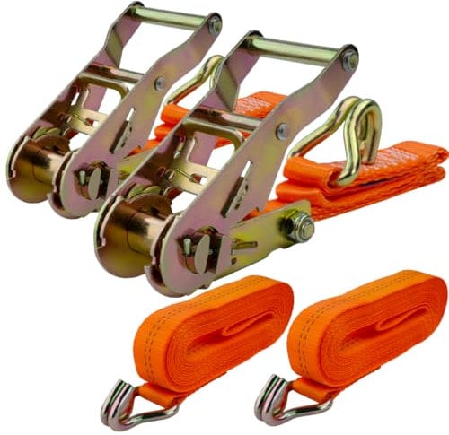 Spanngurte mit Ratsche und Haken 2er Set, 25mm breit 5m lang, bis 1500kg, Spanngurt-orange, Zurrgurte für Ladungssicherung, Spanngurte-Doppelspitzhaken, Gurtband, Spanngurt 5m