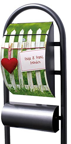 Banjado® Stand Briefkasten in Hammerschlag-Optik in Größe 150x47x22cm mit Motiv WT Gartenzaun - Briefkasten mit Standfuß/Postkasten freistehend als Standbriefkasten mit Zeitungsfach