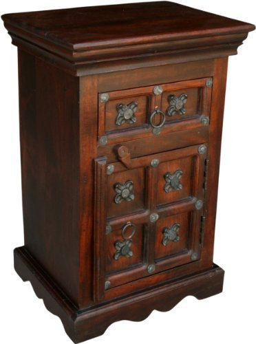 GURU SHOP Kolonialstil-Beistellschrank, Kommode, Nachttischschrank - R872 Dunkel, Braun, 60x40x30 cm, Kleine Schränke