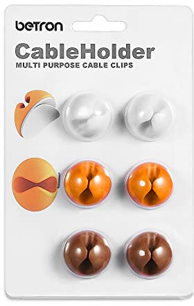 Betron 6 Pack Silicon Cable Holder Clips - Multipurpose Cord Tidy Organiser, Charging Cable Management for Laptop, TV, Office, and Home