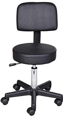 HOMCOM Arbeitshocker Rollhocker Drehhocker höhenverstellbar mit Lehne Büro Schwarz Φ35 x H77-89cm