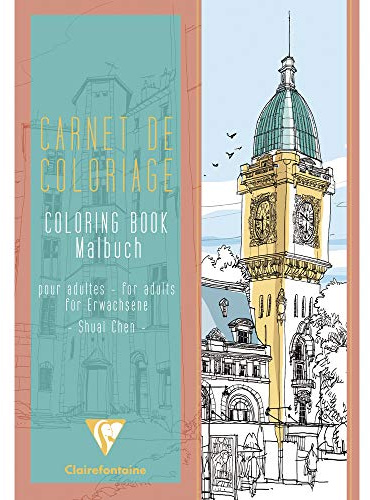 Clairefontaine 97505C - Malbuch / Malblock verleimt für Erwachsene 48 Seiten 120g Zeichenpapier zum Ausmalen, DIN 21x29,7 cm, ideal zum Stressabbau, Städte Motive sortiert, 1 Stück