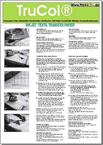 30x A4 Transfer Papier Transferfolie transluzent Spezialpapier zum Bedrucken von weissen T-Shirts mit Ink Jet Druckern (Tintenstrahldruckern) auf Baumwoll-Textilien T-Shirts Baseball-Caps Kissen