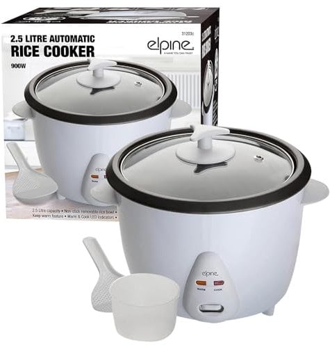 New 2.5 Litre Non Stick Automatic Electric Rice Cooker - Pot, Warmer, Warm, Cook, | Make Perfect Rice Every Time | Durable & Long Life Quality | Glass Lid, Handles