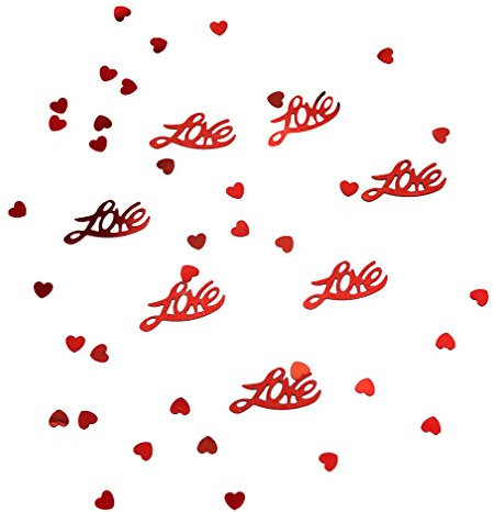 Rote Herzen & rotes Love Konfetti zu Dekoration
