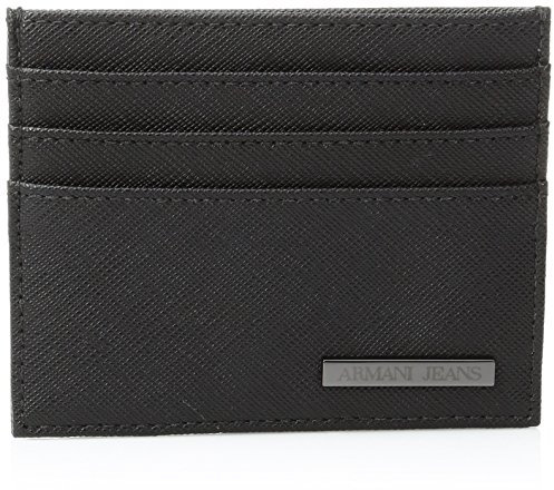 Armani Jeans Saffiano Porte-Cartes de crédit en Relief pour Homme, Noir, Taille Unique, Saffiano Porte-Cartes en Relief