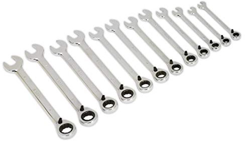 Sealey S0840 Metric Reversible Ratchet Combination Spanner Set, Silver, 12 Pieces