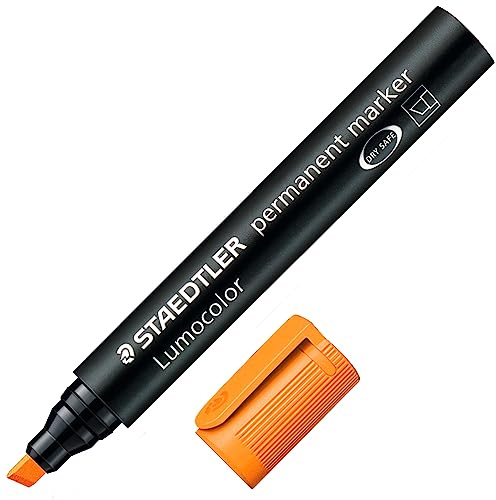 STAEDTLER 350-4 Lumocolor Marker permanent Keilspitze, 2 oder 5 mm, 10 Stück, orange | Keilspitze 2,0–5,0 mm, wasserfest – Folienstift für Oberflächen – Art.-Nr. 350-4