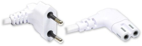 kabelmeister® Euro-Netzkabel, Netzstecker an Euro 8 Buchse, beidseitig 90° abgewinkelt, weiß, 0,75m