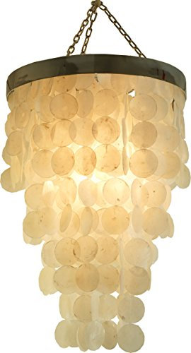 GURU SHOP Deckenlampe/Deckenleuchte, Muschelleuchte aus Hunderten Capiz, Perlmutt Plättchen - Modell Tikal, 66x40x40 cm