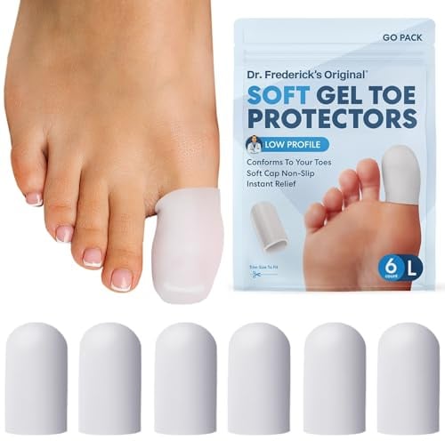 Dr. Frederick’s Original Soft Gel Toe Caps - 6 ct - Doctor-Developed Toe Protectors for Ingrown Toenails, Blisters, Corns & Calluses – Cushioned Toe Sleeves for in-Shoe Comfort - White - Large