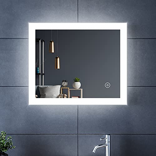 ELEGANT 600x500mm Bathroom Mirror with Lights, Horizontal Vertical/Sensor Switch, Anti-Fog, 3 Colors Dimmable, Memory Function, LED Illuminated Bath Vanity Wall-Mounted Mirrors