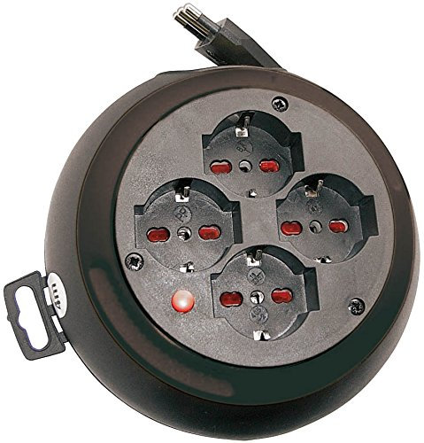 Prolunga Elettrica con Avvolgicavo Brennenstuhl 1100535 | Prolunga Elettrica 3 Metri Ultrapiatta e Pratica | 4 prese Polivalenti (10/16A + Schuko) | Altezza Solo 6cm | Diametro 18cm | Colore Nero