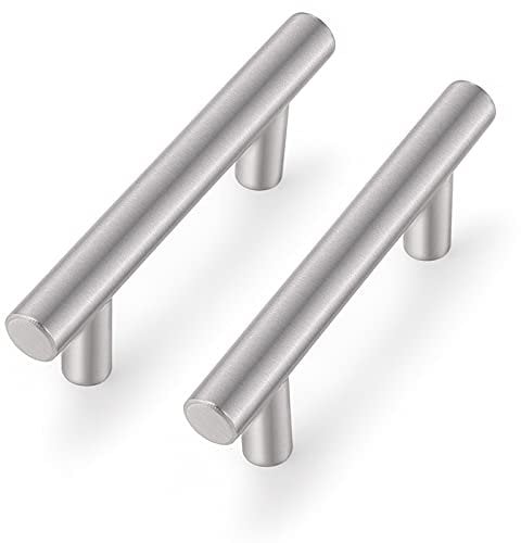 Probrico Brushed Nickel Stainless Steel Kitchen Cabinet T Bar Handle Furniture Drawer Pulls Cupboard Knobs (64mm Hole Centers - 100mm Long) 10 Pack