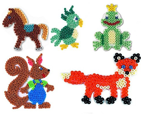 Hama Midi Stiftplatten Set 23 - Waldtiere Set - Eichhörnchen,Pony,Papagei,Fuchs,kleiner Frosch + 100 Gratis Perlen