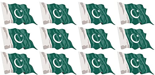 Set di mini bandiere - 50 x 31 mm, adesivi, Pakistan, bandiera, striscione per auto, ufficio, casa e scuola, 12 pezzi