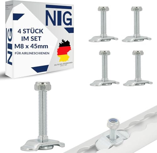 4 Stück | Schraubfitting für Airlineschiene| M8x45 | 500 daN | Fitting | Zurrschienen | Endbeschlag | Endfitting | Endbeschläge