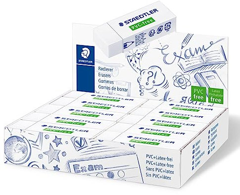 STAEDTLER 525 B20 Radierer PVC und latexfrei, 23 x 13 x 65 mm, Schachtel mit 20 Stück, weiß