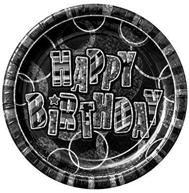 Unique Party 28475 - 23cm Prism Glitz Black Birthday Party Plates, Pack of 8