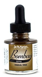 Bombay India Ink, 1.0 oz, Sepia (24BY) - Highly Pigmented, Lightfast, Permanent, Waterproof - for Brush, Drawing Pen or Airbrushes