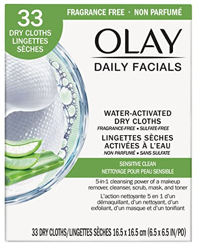 Olay Sensitive 4-In-1 Daily Facial Cloths, 33 Count (Pack Of 2)