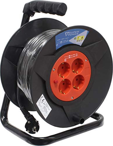 Super Power 56732 Prolongador Eléctrico con Enrollador, 25 m