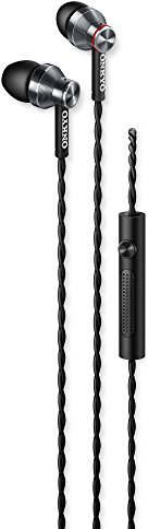 Onkyo E300MB In-Ear Kopfhörer mit Mikrofon (Aluminiumgehäuse, verdrilltes Kabel, 3 Paar Silikonkappen) schwarz