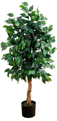Nearly Natural 4ft Triple Trunk Ficus Silk Tree with Natural Wood Trunks and Dense Foliage, Mid-Size Faux Floor Plant for Home and Office