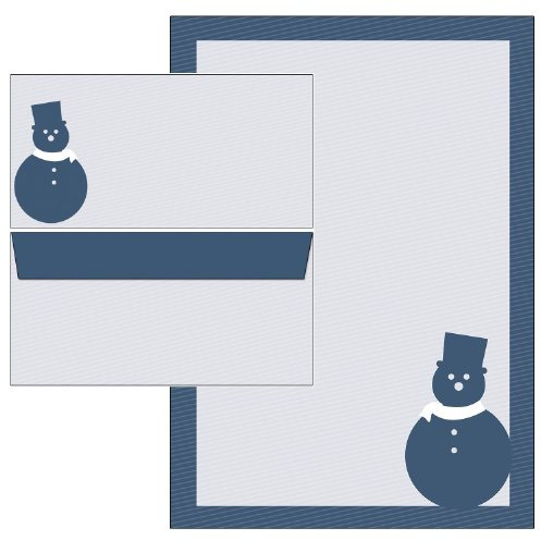 schlichter blauer Schneemann Set 100-teilig 50 Blatt Briefpapier + 50 Stück Briefumschläge DIN lang ohne Fenster 5302+6302
