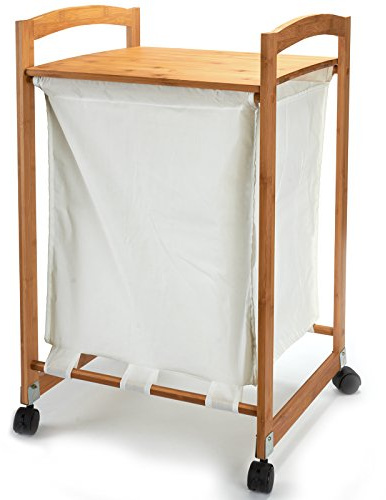 MSV MS078 - Cesta de bambú para Ropa con ruedecillas y Bandeja, 45 x 41 x 73 cm, Color Beige