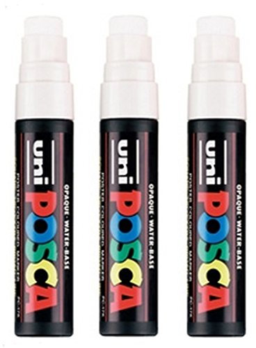 Posca PC-17K White Colour Paint Marker Pen Metal Glass Extra Broad 15mm Chisel Nib Writes On Any Surface Glass Metal Wood Plastic Fabric (Pack Of 3)