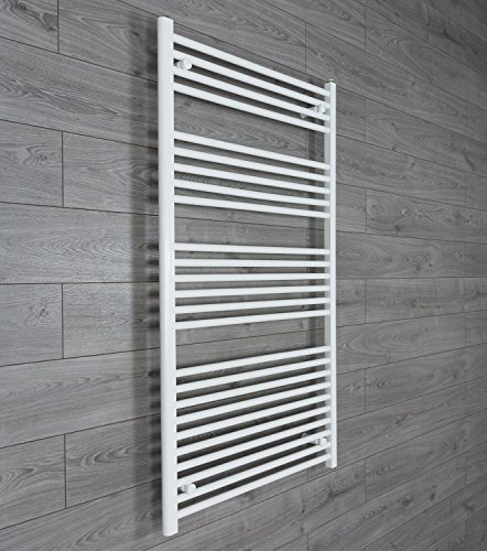 companyblue 800mm wide x 1400mm high Heated Towel Rail Straight Flat White Bathroom Warmer Radiator Rack Central Heating