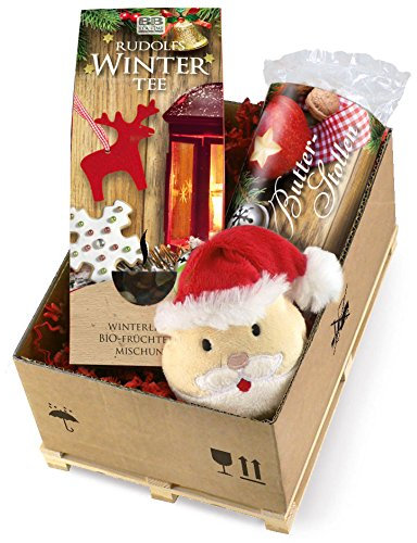 Bull & Bear Mini-Geschenk-Palette Weihnachten, Geschenkset aus Bio-Wintertee, Santa-Bildschirmreiniger und Butterstollen