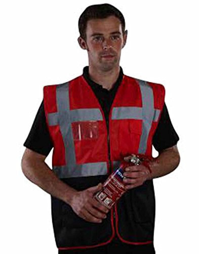Yoko HVW801 Sicherheitsweste, neonfarben, mit Reißverschluss, Unisex Gr. M, rot / schwarz