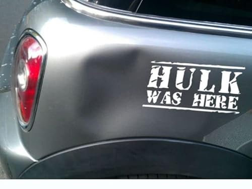 myrockshirt Hulk was here Unfall Beule Spass 20x10 cm Aufkleber Autoaufkleber Auto Tuning Sticker Aufkleber mit Montage Set inkl. Estrellina-Montage-Rakel® & „Estrellina-Glücksaufkleber®“