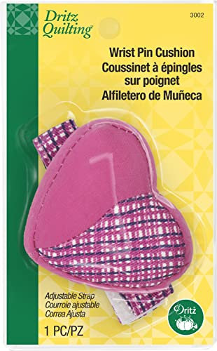Dritz Quilting Herz-Handgelenk-Nadelkissen mit verstellbarem Riemen, 1 Stück, Grün, Rosa oder Lila, 5,1 cm