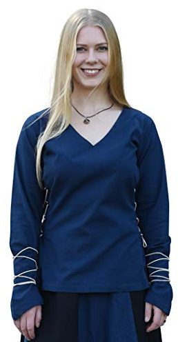 Battle-Merchant Mittelalter Bluse Aila, mit Schnürung, Damen | Langärmlig, Baumwolle, V-Ausschnitt, Ideal für Renaissance Reenactment, LARP & Fantasy Cosplay