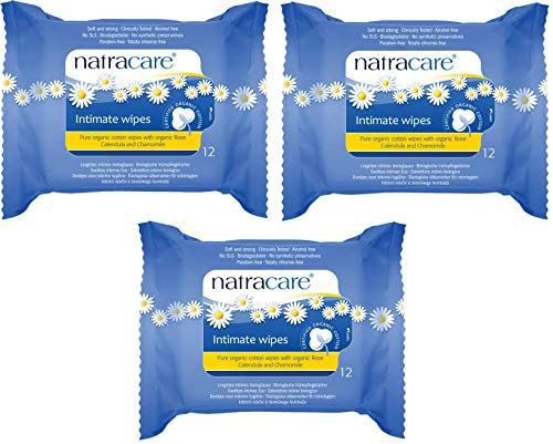 Natracare Organic Cotton Intimate Wipes | 3 Packs of 12 (36 wipes total)
