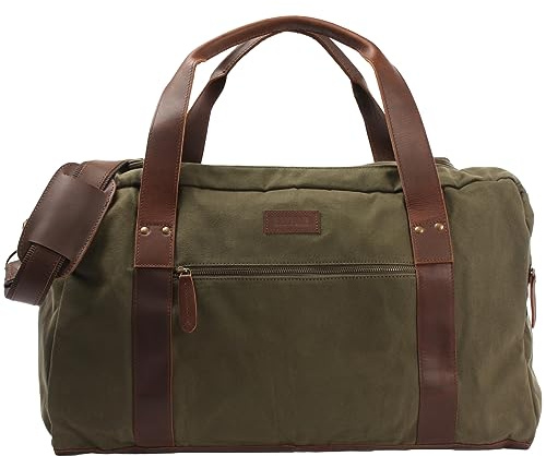 LECONI Reisetasche für Damen + Herren Canvas Handgepäck Leder Sporttasche Unisex groß Weekender für Reise, Urlaub und Kurztrip Wochenendtasche 55x30x21cm grün LE2014-C