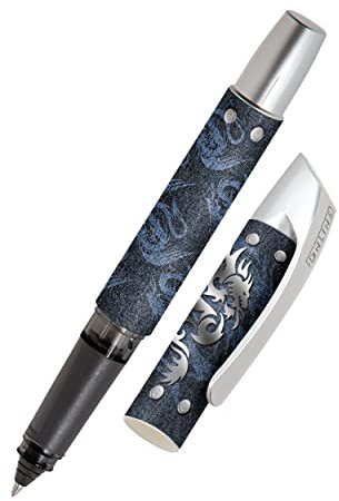 ONLINE Tintenpatronen-Rollerball Campus Denim Dragon, Rollerball für Rechtshänder und Linkshänder, ergonomisches Griffstück, hochwertiger Roller-Ball, Standard-Tintenpatronen, inkl. Kombipatrone, 1 Stück (1er Pack)