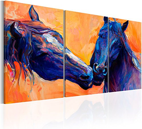 B&D XXL - Wandbilder XXL Tiere 120x60 cm Vlies Leinwandbild 3 Teilig Kunstdruck modern Wandbilder XXL Wanddekoration Design Wand Bild - Pferde love bunt wie gemalt g-C-0017-b-e