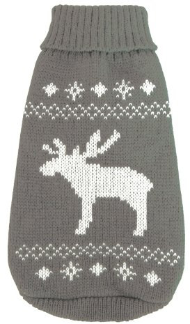 Wolters | Strickpullover mit Elch für Mops&Co in Grau/Weiß | Rückenlänge 40 cm