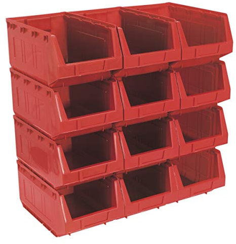Sealey Tps412R Plastic Storage Bin 209 X 356 X 164Mm - Red Pack Of 12
