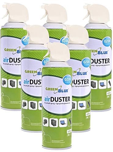 Green Blue Druckluftspray Set 6 x 400ml | Air Duster mit Pistolen-Zerstäuber & Sprühröhrchen | FCKW-frei zur kontaktlosen Reinigung von Elektronik Tastaturen Kameras u.v.m.
