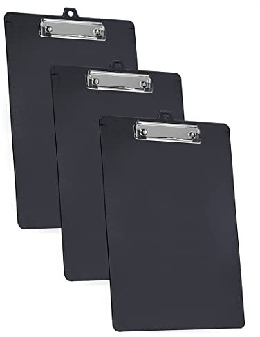 Acrimet Lot de 3 Porte-blocs Format Lettre A4 (34 x 24 cm) avec Pince à Profil Bas et Règles Latérales, Plastique Résistant pour Bureau, École, Maison – Couleur Noir