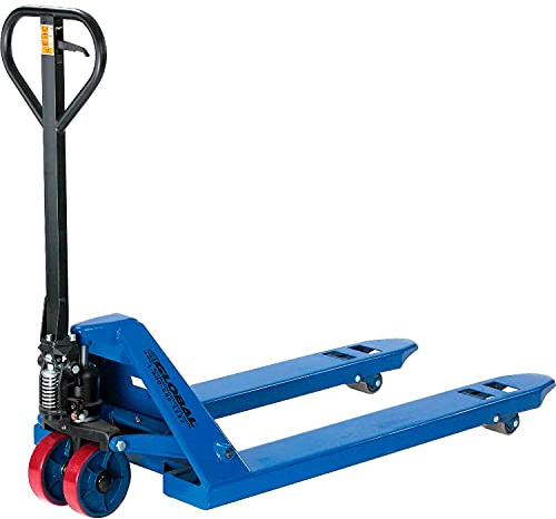 Global Industrial Low Profile Pallet Jack Truck with 27 W x 48 L Forks, 4500 Lb. Capacity, Manual Duty Truck for Warehouse, Manufacturing and Retail, Blue Powder Coat Finish
