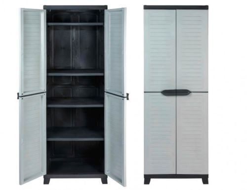 Kreher Kunststoffschrank 2er-Set mit 4 höhenverstellbaren Böden | Abschließbare Türen und standfeste Füße. Maße pro Schrank B x T x H 65 x 45 x 181 cm. Sehr stabil.